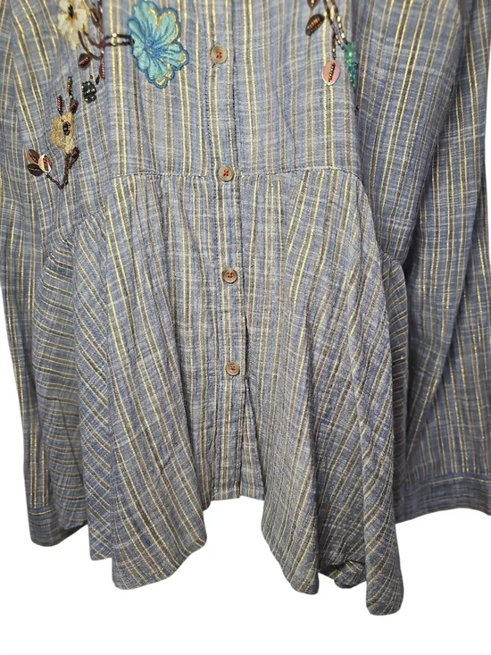 Anthropologie Embroidered Striped Peplum Blouse - Picture 7 of 7